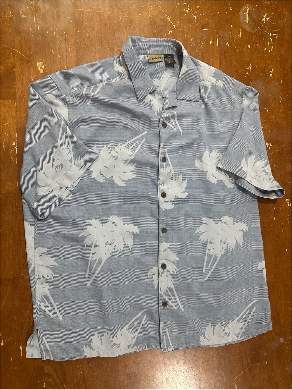 Axist Silk Men’s Light Blue Palm Print Short Sleeve Button-Front